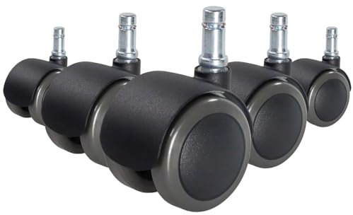 hjh OFFICE 619023 roulettes pour sols durs, Roues pour Chaise de Bureau ROLO Fix 10mm/50mm Auto-freinantes en Position Assise, Protection Contre Les Rayures grâce à Une Surface Souple