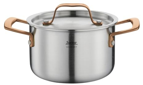 Spring Kochtopf GOURMET, mehrschichtiger Topf mit Deckel aus Edelstahl, backofengeeignet, mit Innenskalierung, Ø 16 cm, Höhe 10 cm, 2 Liter, roségold