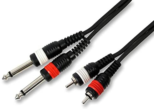 Pulse PLS00251 - Cavo da 2 jack mono da 6,35 mm a 2 connettori fono (RCA), 1,5 m, colore: Nero