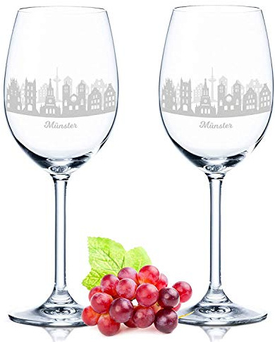 GRAVURZEILE Leonardo Weingläser mit Gravur - Skyline Münster im Set - Hochwertige 360° Lasergravur - schönes Geschenk als Andenken, Souvenir oder für Sammler & Weingenießer zum Geburtstag