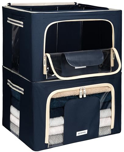 4CONVY Scatole Rigide per Armadio con Cerniera e Struttura in Metallo – Contenitori per Armadio per Vestiti, Trapunte e Piumoni – Organizzatori per Armadio Impilabili, Pieghevoli e Resistenti – 2x66L