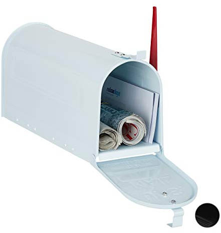 Relaxdays US Mailbox, Vintage, Fahne rot, Nostalgie, Retro-Look, ausgefallener Briefkasten, lustiges Zeitungsfach, weiß