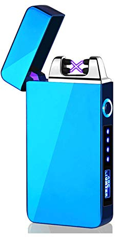 Asanmu - Accendino elettrico, USB, ricaricabile, antivento, doppio arco e indicatore di alimentazione, controllo touch, nero, accendino per sigaretta, candela, barbecue, regalo per uomo (blu)