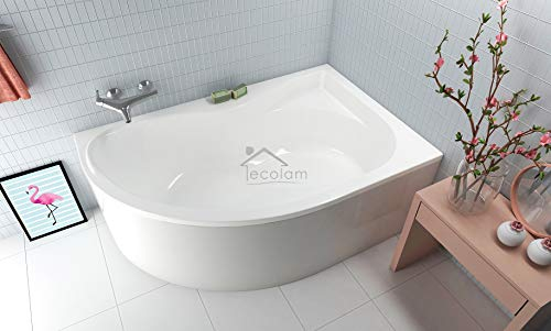 ECOLAM® Badewanne Eckwanne Eckbadewanne Acryl weiß Dora Polimat 170x110 cm RECHTS + Schürze + Ablaufgarnitur Ab- und Überlauf Automatik Füße Silikon - Komplett-Set