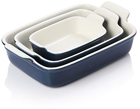 SWEEJAR Porzellan-Backgeschirr-Set zum Kochen, rechteckige Keramik-Backform, Lasagnepfannen für Auflaufform, Kuchendinner, Küche, Bankett und den täglichen Gebrauch, 24,9 x 33 cm (Marineblau)