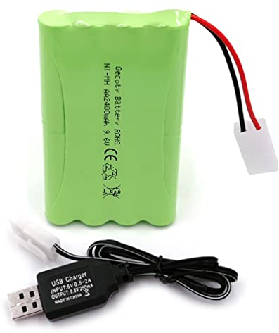 Gecoty® 9.6V 2400mAh NiMH Akku, Wiederaufladbarer AA Akkupack mit KET 2P Anschluss und Ladekabel, für RC Truck RC Tank und RC Schlachtschiff