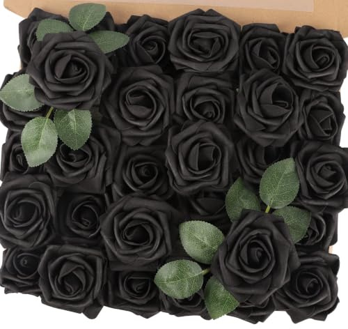 N&T NIETING Rose artificiali, 30 rose in schiuma realistiche al tatto, per fai da te, bouquet da sposa, baby shower, festa della mamma, San Valentino, decorazione per la casa (nero 2)