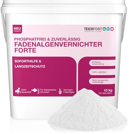 Teichpoint Fadenalgenvernichter Forte (10 kg), gegen Algenwachstum im Teich, Algemittel Pulver für Koiteich und Gartenteich, phosphatfreier Fadenalgen-Vernichter für algenfreie Teich-Oase