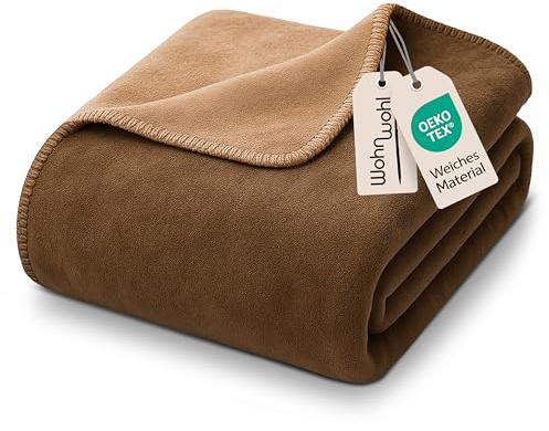 WOHNWOHL gosig filt 150 x 200 cm • mjukt överkast • Sofffilt • Vinterfilt • Ökotex certifierad bomullsfilt • Färg: Nougat/muskat