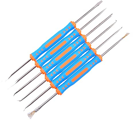 BOROCO 6pcs Aiuti alla Saldatura Set di Strumenti di Saldatura del Circuito Circuito Pulitore Spazzola In Ottone Saldatura di Riparazione PCB Board Kit di Pulizia Ausiliario Dual-sided(Blu)