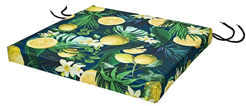 SOFTILLO Patio Chair Cushion with Seat Ties - Indoor and Outdoor Furniture Seating - Water-Resistant Polyester - Kitchen Dining, Lawn & Garden - 50x44x4cm - Tropical Lemon