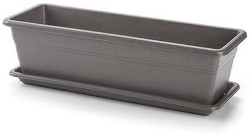 AC - Jardinera con Plato - Fabricado en Polipropileno - PLFT - Macetero para Jardin - Maceta para Plantas y Flores Rectangular de Plástico con Agujeros de Drenaje - 50 cm - Color Antracita