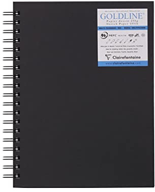 Clairefontaine 960082C - Skizzenbuch Goldline, mit Spiralbindung, 40 Blatt 17,8x25,4 cm, 250g, ideal für Trockentechniken, 1 Stück, Weiß