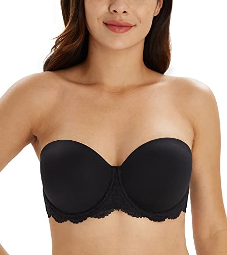 Lemorosy Women's Plus Size Full Coverage Lace Strapless Bra Underwire Multiway Contour Red Carpet(Lace Black,40DD)