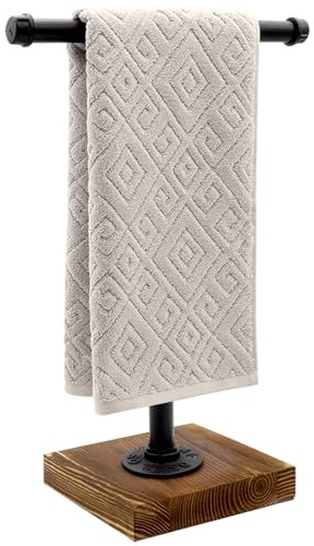 YESSAP Hand Towel Holder, T-Shape Height 15'' Black Hand Towel Holder Stand, Free Standing Hand Towel Stand for Bathroom Countertop