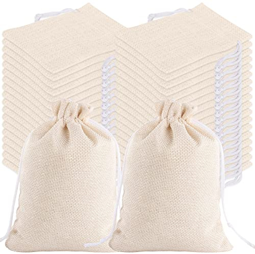 VEGCOO 30 Beutel aus Jute, 9 x 7 cm, für Hochzeitsgeschenke, Süßigkeiten, Taufe, Geburtstag, Kaffeebohnen, Nüsse, kleine Geschenktüten, Weihnachten (cremeweiß)