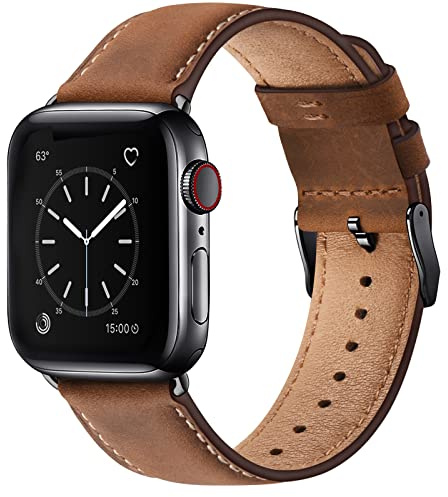 WFEAGL Lederarmband Kompatibel Apple Watch Armband 41mm 40mm 38mm 42mm(Series 11 10),Echtes Lederband Ersatzarmband Herren Damen Armband für iWatch Series Ultra SE 11 10 9 8 7 6 5 4 3 2 1,Rotbraun | Vintage, Business