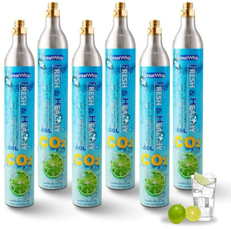 6x GreatWhip CO2 Zylinder mit Gewinde 60L 425g – für gängige Wassersprudler, SodaStream Schraubsystem & aarke – nicht kompatibel mit Quick Connect