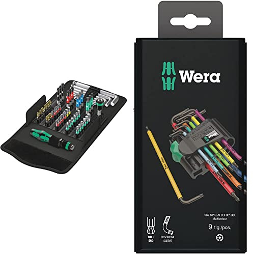 Wera Kraftform Kompakt 100 Screwdriving Service Kit, 52pc 05057460001 & 967SPKL/9BO Multicolour TX-Key Set, TX8 - TX40, 9pc, 05073599001