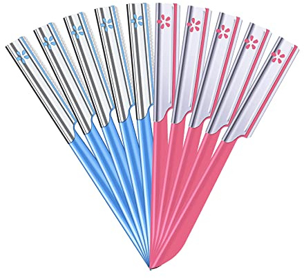 10 Pieces Eyebrow Razor for Women Facial Shaver Razor Brow Shaper Eyebrow Trimmer Dermaplaner Shaping Tool with Cover (Pink+Blue)