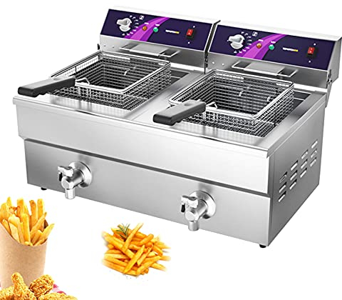 Friteuse électrique professionnelle avec panier, friteuse de comptoir professionnelle avec système de vidange et fonction minuterie, à usage commercial et domestique (26L)