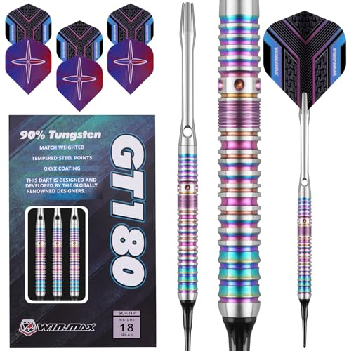 WIN.MAX Dartpfeile mit Metallspitze 90% Tungsten 3 Stück 90% Wolfram Stahl Darts 18 Gramm Dart professionelle Stahlpfeile mit Metallspitzen