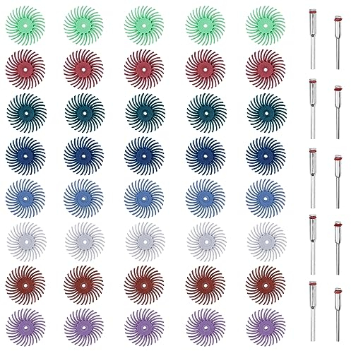 Bestgle 25mm radiale borstenscheiben-set 50 stücke 8 gemischte körnung 80/120/220/320/400/600/1000 /2000radialborsten schleifbürste lücke polierpad polierscheiben sortiment kit