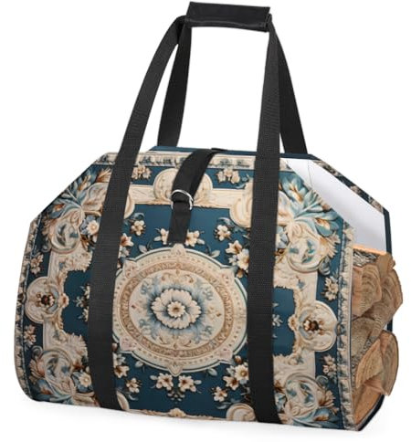 cfpolar Patrón de flores de alfombra, portador de troncos de leña con asa, bolsa de almacenamiento de leña de gran capacidad, bolsa de transporte de madera, chimenea, accesorios de estufa de leña,