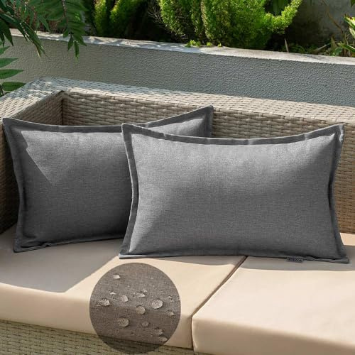 EMEMA Outdoor Kissen 30x50 Wetterfest Kissenbezug Grau 2er Set | Sofakissen Wasserdicht Dekokissen Kissenbezüge Dekorativ Kissenhülle aus für Garten Sofa Wohnzimmer Bett