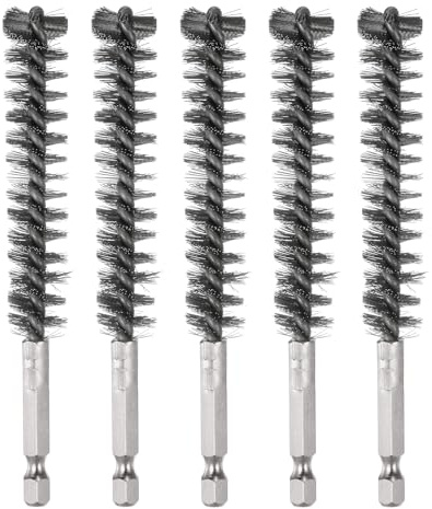 QUARKZMAN 5Pcs Cepillo de Alambre de Acero Inoxidable 14mm Diámetro para Limpieza de Tubos y Conductos con Mango y 1/4 Vástago Hexagonal para Tubos Puertos Rodamientos