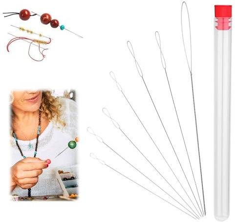 YALiya 7 Stück Perlennadeln, Perlennadeln zum Auffädeln von Perlen | (0,15mm-0,7mm) mit Aufbewahrungsbox, Schere, Große Auge Perlen Nadel Von Schmuckherstellung & Diy Handarbeiten