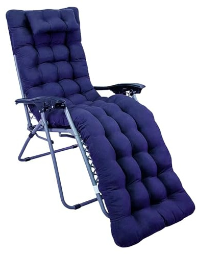 VIGIVISION Cojín Tumbona Reclinable con Almohada Reposacabeza, Cojines para Silla de Jardin, Cojines de tumbonas (Azul, 180X55CM)
