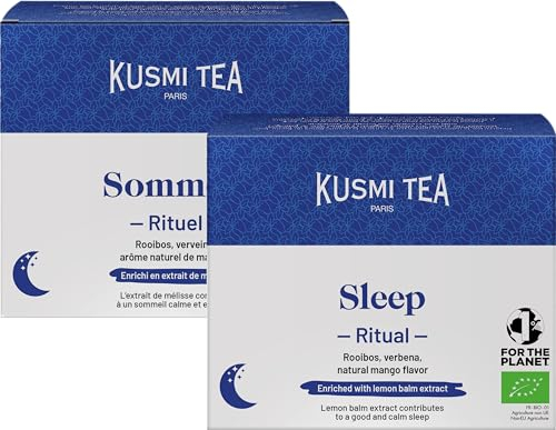 Kusmi Tea - Rituel Sommeil Bio - Lot de 2 boîtes - Infusion Bio Relaxante à la Mangue - Tisane pour Dormir sans Théine - Rooibos, Mélisse et Verveine - 2x18 Sachets de Thé