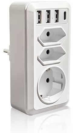URLINE Doppelstecker für Steckdose,mehrfachstecker mit USB.7-in-1 Multiple Socket with 1 Schuko Plug, 2 Euro Plugs, 3 USB A 1 usb C,Mehrfachstecker für Steckdose mit Schalter.