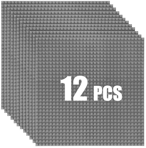 HUIZDQ 12 Stück Klassische Grundplatten für Bauklötze, 100% kompatibel mit Allen großen Marken, mit 32 X 32 Noppen, Grau