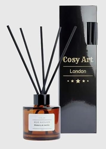 Blaubeere und Vanille Schilfrohr-Diffusoren für Aromatherapie-Diffusoren zu Hause, reines ätherisches Öl, umweltbewusstes langanhaltendes Aroma, tierversuchsfrei, vegan, 100 ml, handgefertigt von Cosy