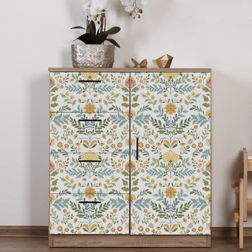 Funlife Selbstklebende Tapete 38.6X320.6CM, Blumen Klebefolie Folie für Möbel, Schränke Vintage Möbel Mustertapete, Skandinavische Blumen