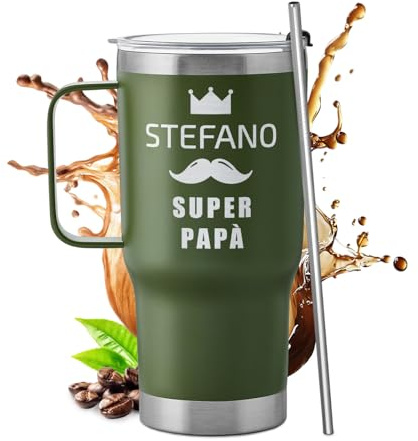 Maverton Bicchiere termico con manico 600ml, Borraccia termica con | Cannuccia, Tazza termica verde, Tazza personalizzata acciaio inox, Termos caffè idea regalo papà, Idee regalo papa compleanno