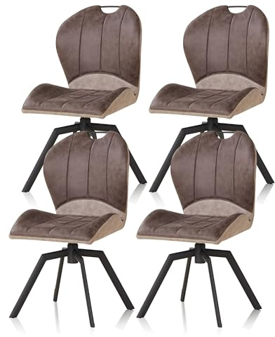 KHG 4er-Set Esszimmerstühle drehbar dunkelgrau, LED, für Esszimmer | Mikrofaser in Wildlederoptik, Drehstuhl, Küchenstuhl, Polsterstuhl, Wohnzimmerstuhl, Designstuhl Gestell aus Metall