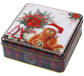 DOTBUY-SHOP Square Christmas Biscuit Tin, Airtight Storage Tin, Fine Metal Box for Decorations