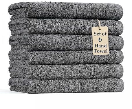 CASA PLATINO Hand Towels for Bathroom - 6 Pack (16x28), 100% Cotton Face Towel Set - Soft, Fade & Shrink Resistant - Hotel & Spa Inspired Hand Towels for Bathroom for Modern Family Homes - Cool Grey