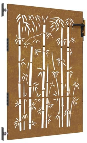 Zauntor für Staketenzaun, Gartenzaun Pforte Gartentor Metall Gartentür Gartenpforte Hoftor Flügeltor Einfahrtstor Gartentpforte, 85x125 cm Cortenstahl Bambus-Design