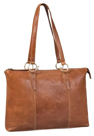 STILORD Pelin Shopper Leder mit vielen Fächern - Ledertasche Damen Umhängetasche - Shopper-Tasche Handtasche Echt Leder Schultertasche Groß Henkeltaschen Laptop 16 Zoll Farbe:Texas - braun