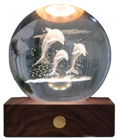 Gingko Design Amber Crystal Light – Jumping Dolphins | LED 3D Crystal Glass Lamp | Touch Control | Elegant Night Light for Bedroom, Living Room, Gift Box Included