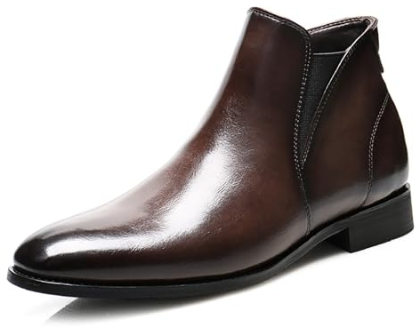 Mens Chelsea Boots PU Leather Ankle Boots for Men Classic Stylish Slip on Dress Shoes for Casual Fomal Wear,Coffee,10 UK