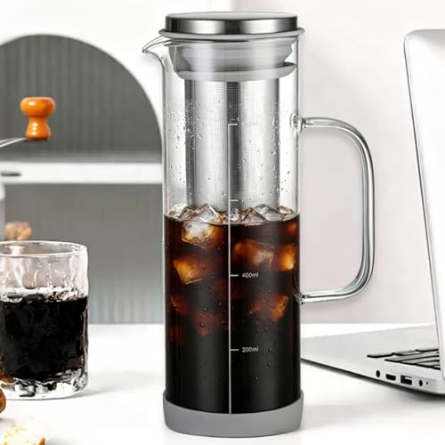 JanYoo Cold Brew Kaffeemaschine 800ml, Glas-Teekanne mit 304 Edelstahlfilter Ausguss und Glasgriff, Brühglas Karaffe Teetasse für Eiskaffee, Tee
