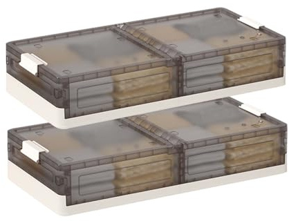 Thaookte Lot de 2 Boîtes de Rangement Pliables en Plastique Transparent avec Couvercle 43,5 L Boîte de Rangement pour Vêtements pour Bureau, Chambre D'enfant, Cuisine et Salon 81 x 40,5 x 17,5 cm