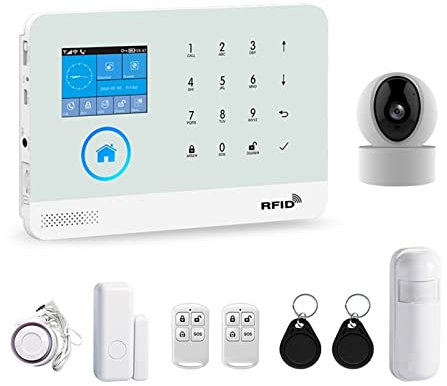 Kit Alarma Casa, Wifi gsm Sistema de seguridad de alarma blanca Control de aplicaciones de inicio inteligente con Ip Alarmas de seguridad inalámbricas de cámaras inalámbricas(G)