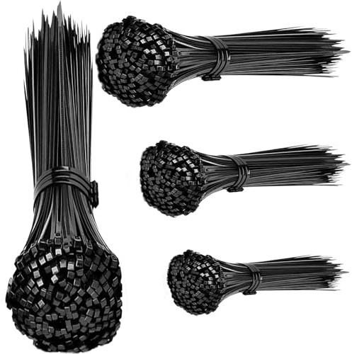 Juego de 200 bridas negras de 100/150/200/300 mm, resistentes a los rayos UV, autoblocantes para interiores y exteriores, ideal para gestión de cables, jardinería, hogar, taller, garaje