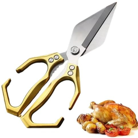 Geflügelschere Edelstahl, Haushaltsschere, Mehrzweck Küchenschere, Haushaltsschere Scharfe Kochschere für Küche, Huhn, Geflügel, Fisch, Fleisch, Kräuter (Gold)